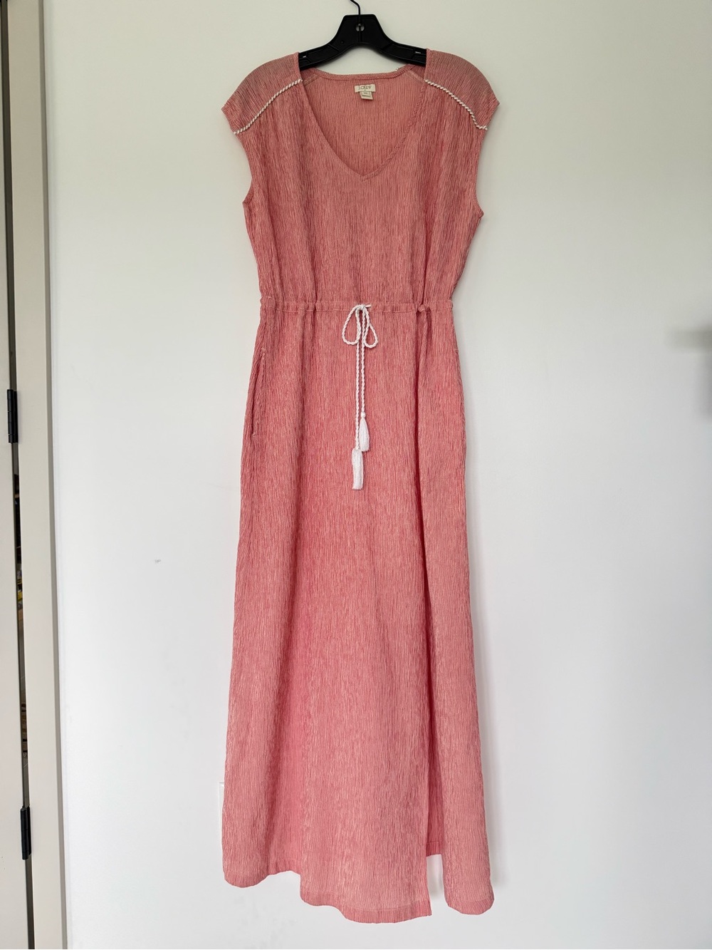 J. Crew Resort Wear Summer Coral Pink V-Neck Maxi Dress with Drawstring XS